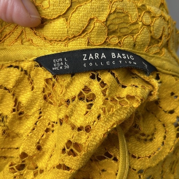 Zara Basic Collection Lace Floral A Line Dress Mustard Yellow Collared Large - Picture 7 of 8